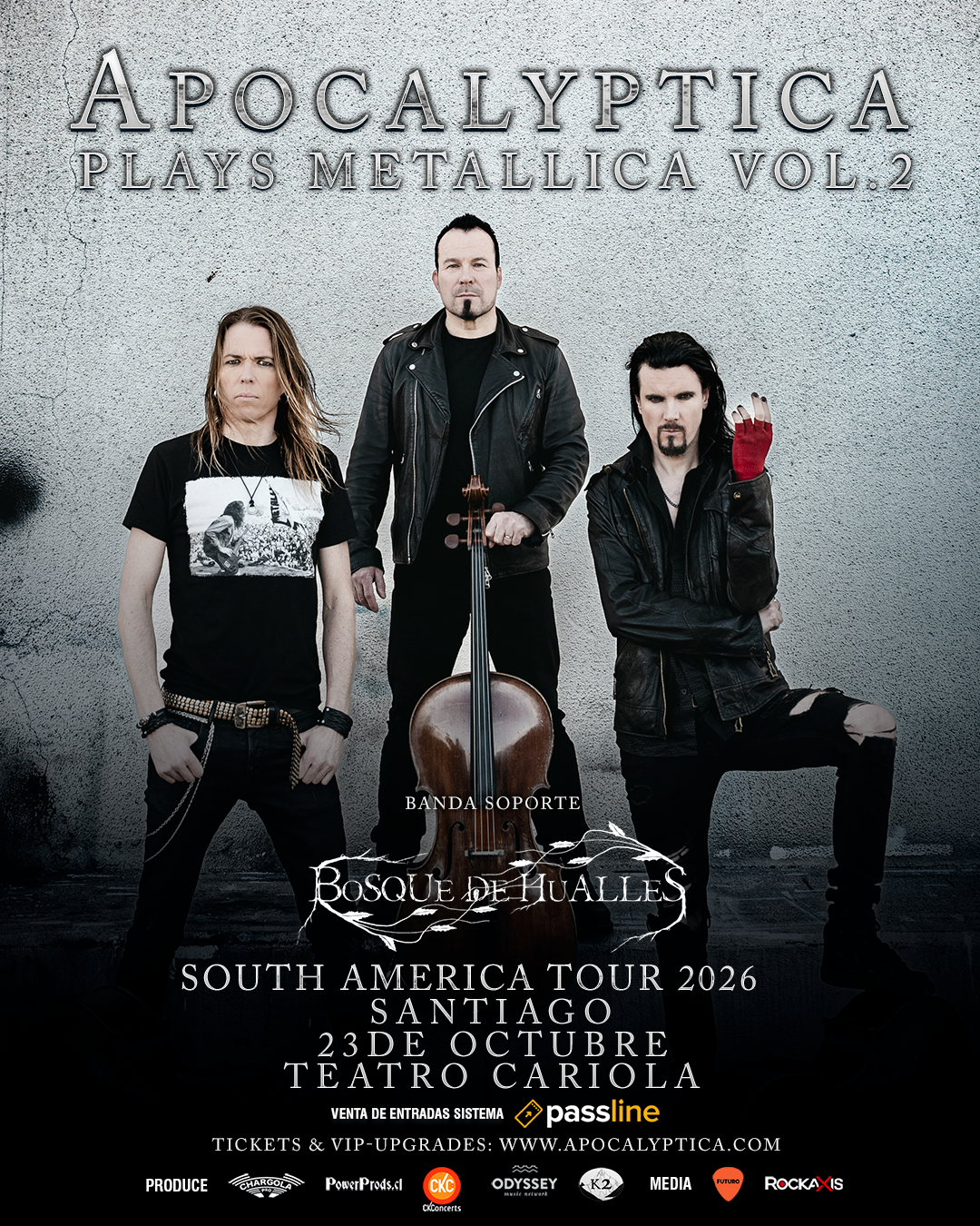 El regreso de Apocalyptica a Chile confirma a Bosque de Hualles como banda invitada